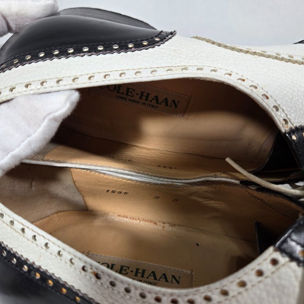 Vintage SPECTATOR COLE HAAN Black&White Wingtip Oxford Dress Shoes Size 9D ITALY - Picture 15 of 17